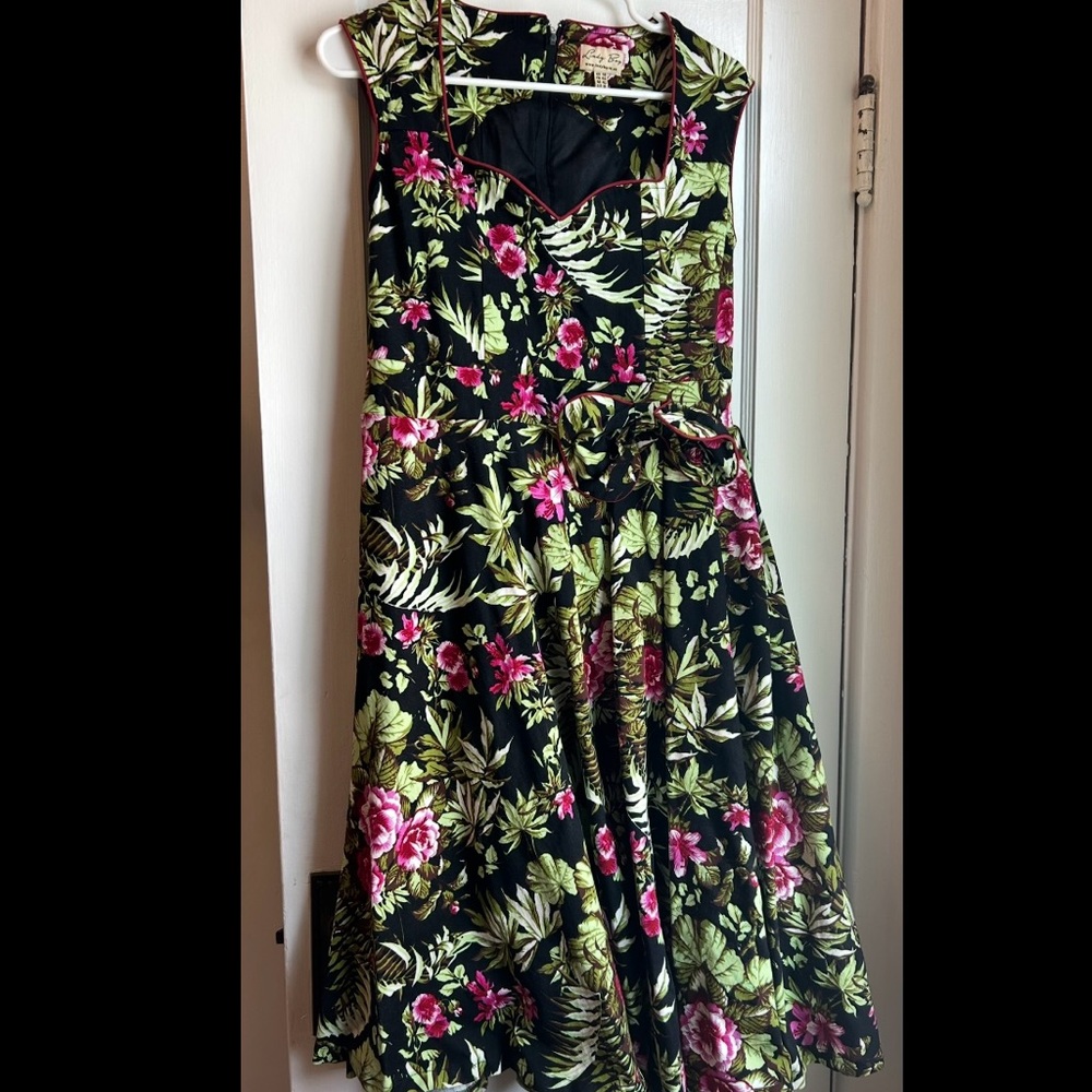 Lindy Bop Black and Pink Floral Dress